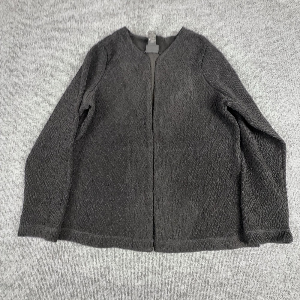 Citiknits Jacket Womens Medium Black Textured Knit Collarless Open Front Lined